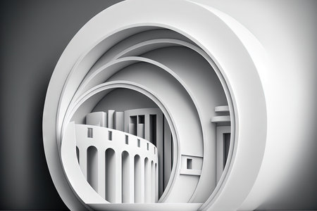 Background of abstract architecture. White circular building illustration. contemporary geometric wall art. Design for futuristic technologyの素材