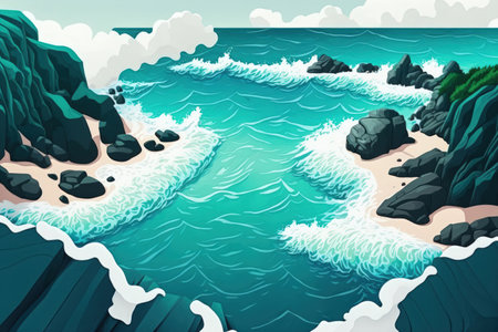 Aerial view of the ocean and sea. Background is amorphous. Copy space Beautiful natural scenery seascape. feeling relaxed and at ease. a water surface in motionの素材