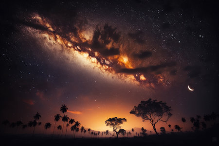 Milky Way Galaxy rising in Sabah North Borneo Asia. Image contain Noise and Grain due to High ISO. Image also contain soft focus and blur due to Long Exposure and Wide Apertureの素材
