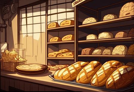 Lots of freshly baked pre made bread baking at a bakery. business of baking bread. From a bakery fresh bread made with seeds and cereal. wholesome and nourishing cuisine. The item includes carbsの素材
