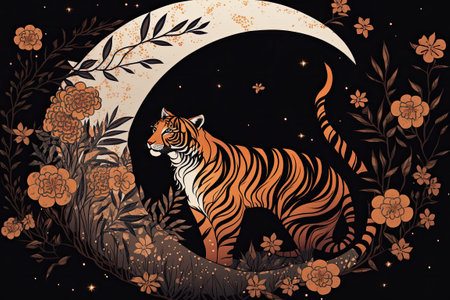 Oriental tiger greeting card with a bohemian twist. Elegant animal print pattern. use in textile production wall decoration interior design social media posts and product packaging. magic a starの素材