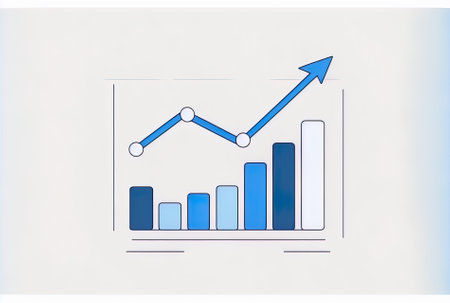 a white backdrop with a blue graph chart data statistic report information icon symbol sign website element concept imageの素材