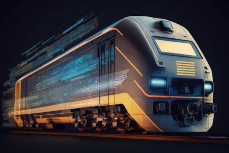 contemporary technology and artificial intelligence based logistics idea. Profitable business investment Transportation planning for train and airの素材