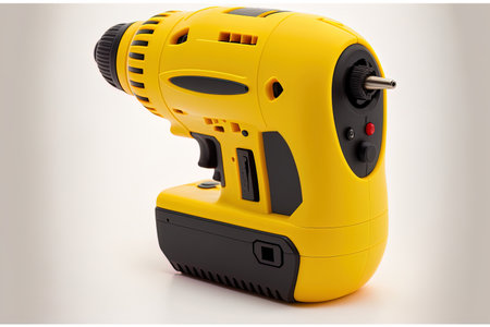 Yellow screwdriver or a cordless drill isolated on a white background. an example of a repair and installation toolの素材