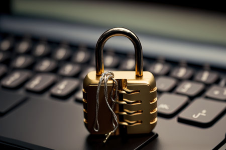 laptop lock as a concept for cyber safety and computer protection. private data security against hackersの素材
