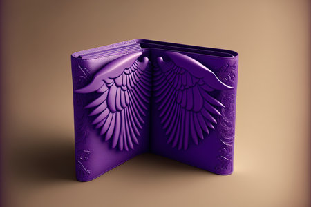 wings on a purple wallet full of money. Business websites online stores finance and banking as a concept. Concept of lost money and money saving. illustrationの素材