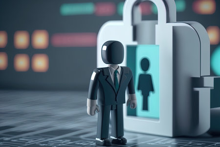 privacy concept for data protection network of cybersecurity a businessman guards his clients personal information internet technology networking connection and padlock symbolの素材
