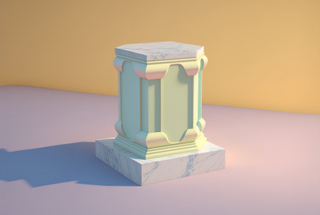 White marble pedestal with no objects on a pastel colored background with minimum boxes and a geometric design with gの素材