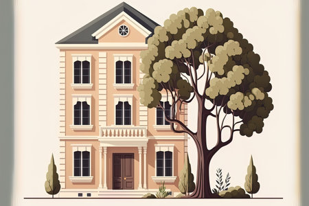 A house design composition with a tree lined outside area and a live house facade is shown in this drawingの素材