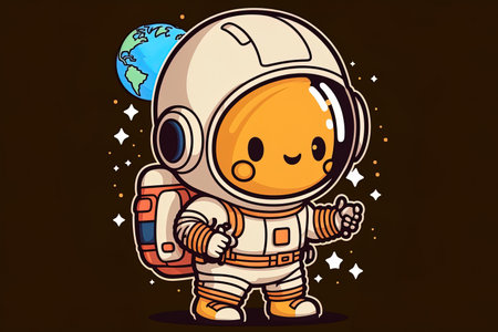 Cartoon emblem of a cute astronaut carrying a planet and sporting a hoodie in the sciences and technologiesの素材