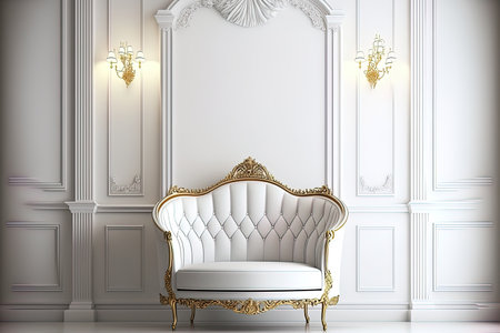 Classic interior with classic furniture and copy space. White walls with elegant cornice and moldings. electronic illustrationの素材