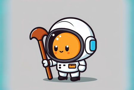 Cartoon icon of a cute astronaut holding a sickle moon. Isolated Science and Technology Icon Concept. Cartoonish flatnessの素材