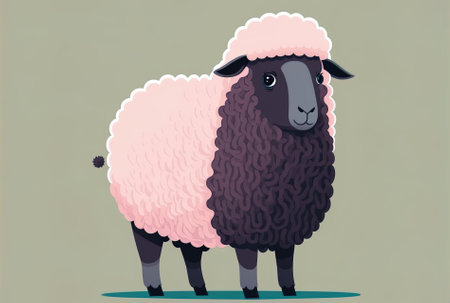 Cute East Friesian sheep flat design. Pink ears and a thick coat on a domesticated animal. farming of livestockの素材