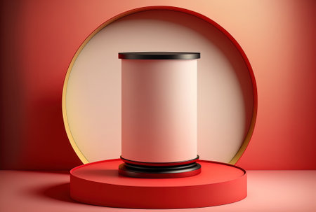 Empty display scenario presentation for product placement Red Chinese New Year podium cylinder pedestal and abstract backgroundの素材