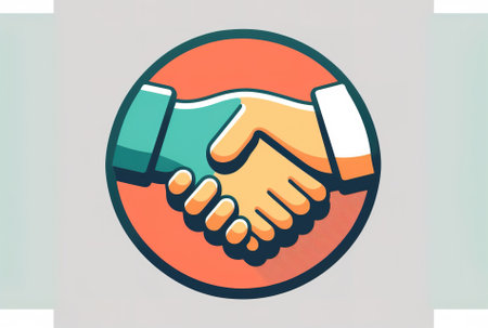 Icon of a handshake motion. Concept of a united varied alliance. clip art of a cartoon handshake. Illustration of a real sale for social mediaの素材