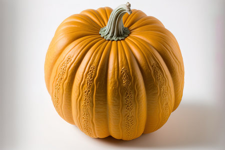 Isolated orange pumpkin on white background. Vegan nutritious food organic agricultural products and culinary supplies. Halloween or Thanksgiving related idea. Object used in advertising and packagiの素材