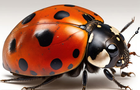 Ladybug Coccinella septempunctata the seven spot (Coleoptera Coccinellidae). Adult. on its own against a white backgroundの素材