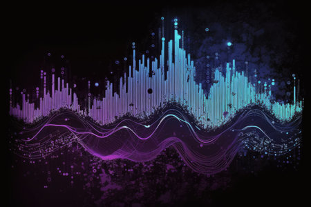 The abstract binary waveform is the color violet. data visualization for large datasets. Complex financial information necessitates a thorough investigation. Illustration of Business Analytics. Contemの素材