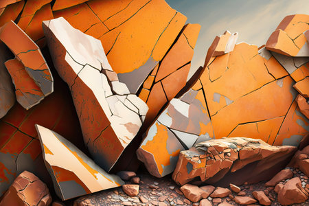 Rough fissured and colored like orange red brown and orange respectively rock. Rockier than a smooth surface typical of the mountains. Close up. Decorational stone veneer stone backdrop. collaの素材