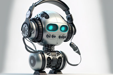 humorous chatbot wearing headphones voice assistance service artificial intelligence (AI) online assistanceの素材
