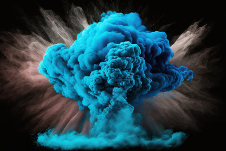 eruption of blue powder against a black background. cloud with color. Bright dust explodes. Color Holiの素材