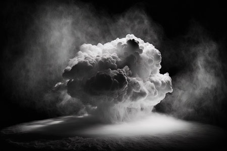 texture of dry ice smoke clouds and fog. On a dark empty background a perfect spotlight mist effect is createdの素材