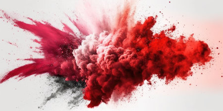 explosion of red powder against a white background. cloud with color. Bright dust explodes. Color Holiの素材