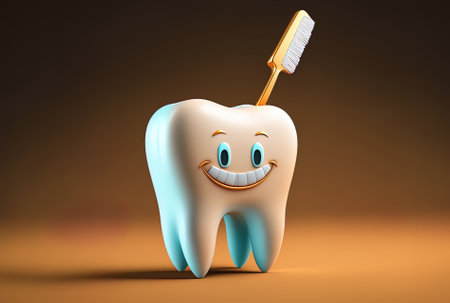 realistic picture of a toothy smile. cartoon figure with teeth. cute mascot for a dentist. oral hygiene and dental examinations. dental care instrumentの素材
