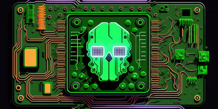 cyborg AI. the circuit board. technical knowledge CPU and GPU concepts for central computer processors. digital chip on the motherboard. background in tech and scienceの素材