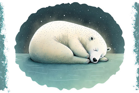 Cute cartoon image of a sleeping polar bear with the notion of an animal from nature solitary and premium drawnの素材
