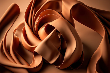 Ribbons fashion backdrop brown orange fabric background abstract folded contemporary pastel. Macro Layers of Wavyの素材