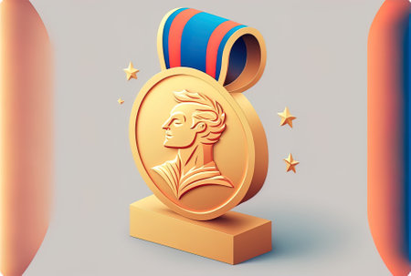 cartoon interface design with a basic metaverse idea of winning medal award icon on a white backdrop for mockup and web bannerの素材