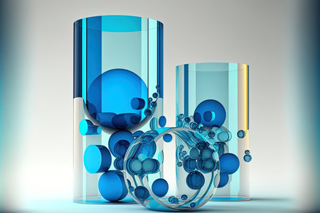 ed with blue colored glass cylinders. A simple abstract image with geometric shapes on a white backdrop. of dynamic compositions of geometric formsの素材