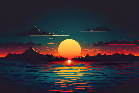 sunset with vibrant clouds over the water A backdrop or splash screen may include orange sunshine autumnal sunsets and the beginning of the velvet seasonの素材