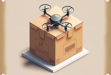contactless delivery by drone holding box for a quadcopter logistic system without interaction with the recipientの素材