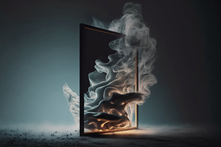 Smoke and lighting from the imagination Unsettling Spotlight in Slate Gray and Dark Colors Cinematic Background With Abstract Design For Product Presentationの素材