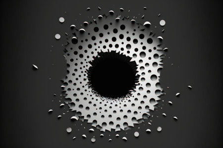 A lined hole punched sheet of paper that was torn from a spiral bound was placed on a black background. Light and texture in monochrome abstract background imageの素材