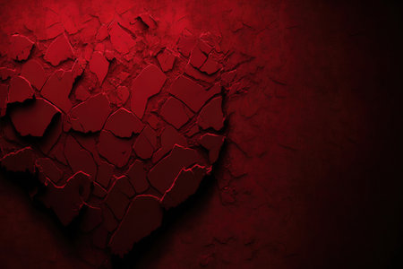Beautiful Abstract Grunge Decorative Dark Red Stucco Wall Background. Valentines Christmas Design Layout. Art Rough Stylized Texture Banner With Copy Spaceの素材