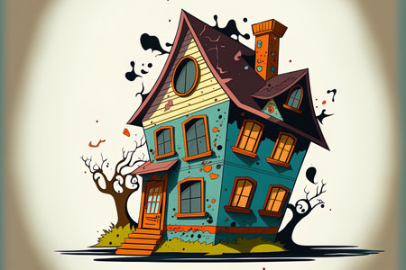 Cartoon representation of a house in a distinctive style suitable for stickers icons logos and commercialsの素材