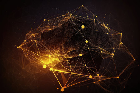 Digital points lines and triangles form an abstract background. Shining solar plexus. Massive amounts of data. Link or system. Expertise in the abstract sciences relevant to technology. Illustrationの素材