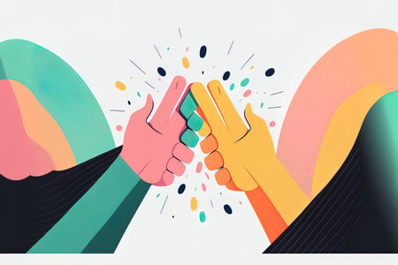 Illustration of cartoon hands giving a high five. Friendship between coworkers isolated arms. Successful teamwork in business. Congratulations on winning. Recoloring sleeves is simpleの素材