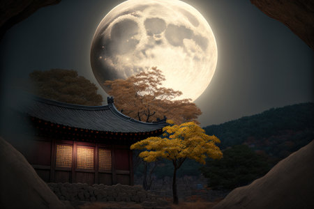 On Chuseok the Korean equivalent of Thanksgiving you can see a full moon. (poor contrast some additional noise)の素材