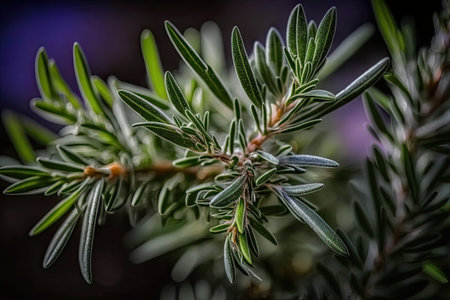 Outdoors you can find fragrant Rosemary Herb. Photo of rosemary leaves up close. Natural newly sprouting herbs and spices. Herbs and spices seasoning cookery and the health benefits of seasoningsの素材