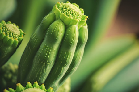 a close up of the ladyfingers veggie. Okra up close. female fingers Okra or lady fingers are available at the farm. Natural okra plantation. Okra is a fresh vegetable. Lady touches the fieldの素材