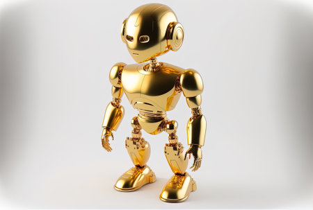 With a cartoon figure a golden charming robot or artificial intelligence is displayed on a white backgroundの素材