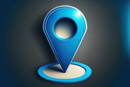 Place position point design element on route graphic road mark destination background using blue location symbol pin icon sign or navigation locator map trip gps.の素材