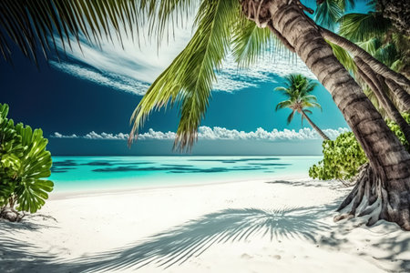 beach on a Maldives island. White sand beaches and palm trees can be found in a tropical summer landscape. travel destination for the affluent. exotic beachfront setting. amazing nature unwind and fの素材