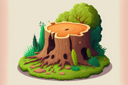 removal of garden stumps made of pine. a stump whose roots have been uprooted from the earth. removal of a treeの素材