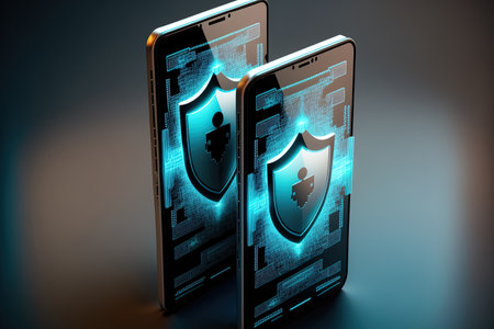 smartphones with online security Internet network security technology two factor authentication for privacy protection compromised connections privacy protection for data and cyber securityの素材