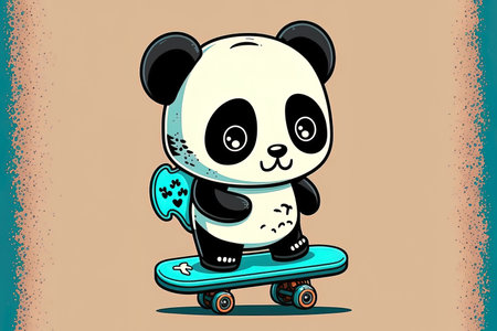 Cartoon skateboard symbol with a cute panda. Sport animal emblem concept solitary and luxury. cartoonishly flatの素材